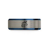 personalized jewelry for couples – black & blue & grey tungsten unicorn wedding band