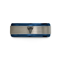 romantic present for partner – black & blue & grey tungsten shark tooth rope wedding band