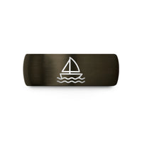 personalized presents for her – gunmetal & blue tungsten ship waves wedding band