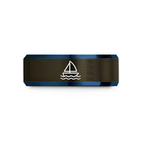 personalized presents for her – gunmetal & blue tungsten ship waves wedding band
