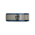 tungsten wedding bands unisex – black & blue & grey tungsten mortar pestle wedding band
