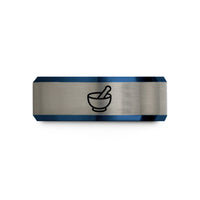 tungsten wedding bands unisex – black & blue & grey tungsten mortar pestle wedding band