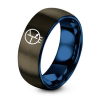 1 Year Wedding Gift Anniversaries for Him – gunmetal & blue tungsten transistor symbol ring