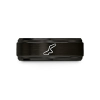 unique presents for him – black tungsten monaco circuit wedding band