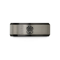 unique wedding ring ideas – black & silver tungsten paw print wedding band
