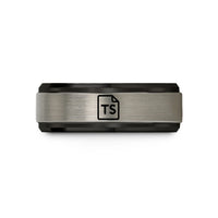 personalized anniversary present ideas – black & grey tungsten typescript wedding band