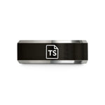anniversary promise ring – black & silver tungsten typescript wedding band