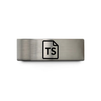 anniversary promise ring – blue & grey tungsten typescript wedding band