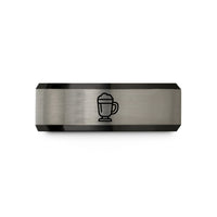 engraved bands for couples – black & silver tungsten irish coffee mug wedding band