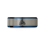 personalized rings for her – blue & silver tungsten motocross jump wedding band