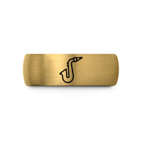 personalized rings for her – black & gold tungsten saxophone neck mouthpiece wedding band