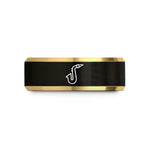 personalized rings for her – black & gold tungsten saxophone neck mouthpiece wedding band