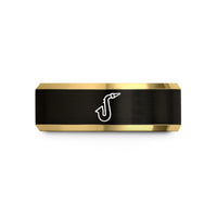 personalized rings for her – black & gold tungsten saxophone neck mouthpiece wedding band