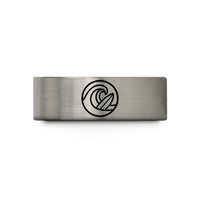 engraved rings for women – black & blue & gray tungsten wave circle wedding band