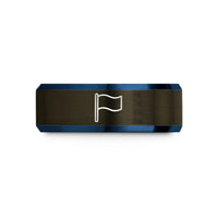 engraved rings for men – gunmetal & blue tungsten blue flag wedding band