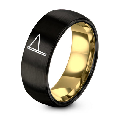 Pennant Flag – Tungsten Wedding Band, 8 mm, Gold, Black Comfort-Fit Unisex