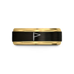 engraved rings for him – black & gold tungsten pennant flag wedding band