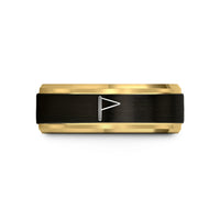 engraved rings for him – black & gold tungsten pennant flag wedding band