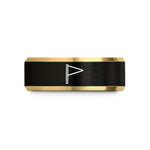 custom men’s tungsten ring – black & gold tungsten pennant flag wedding band