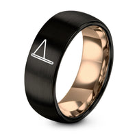 1 Yr Gift Anniversaries for Him – black & rose gold tungsten pennant flag ring