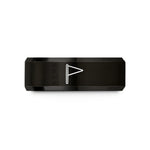 engraved rings for him – black & rose gold tungsten pennant flag wedding band