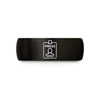 personalized presents for him – black & gold tungsten press id badge wedding band