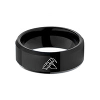 tungsten rings for men – black tungsten snowy axe wedding band