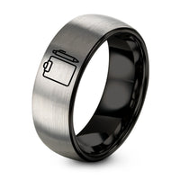 10 Year Anniversary Jewelry – black & gray tungsten clipboard pen ring