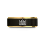 engraved rings for him – black & gold tungsten golden temple wedding band