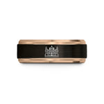 unique anniversary gift ideas – black & rose gold tungsten golden temple wedding band