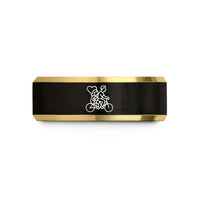 custom couple rings set – black & gold tungsten bike ride wedding band