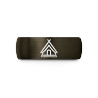 women’s wedding band – gunmetal & black tungsten tent badge wedding band