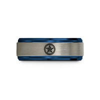 engraved rings for couples – black & blue & grey tungsten nautical star wedding band
