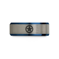 anniversary gift for her – black & blue & silver tungsten nautical star wedding band