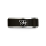 wedding band for couples – black & grey tungsten cupid silhouette heart arrow wedding band