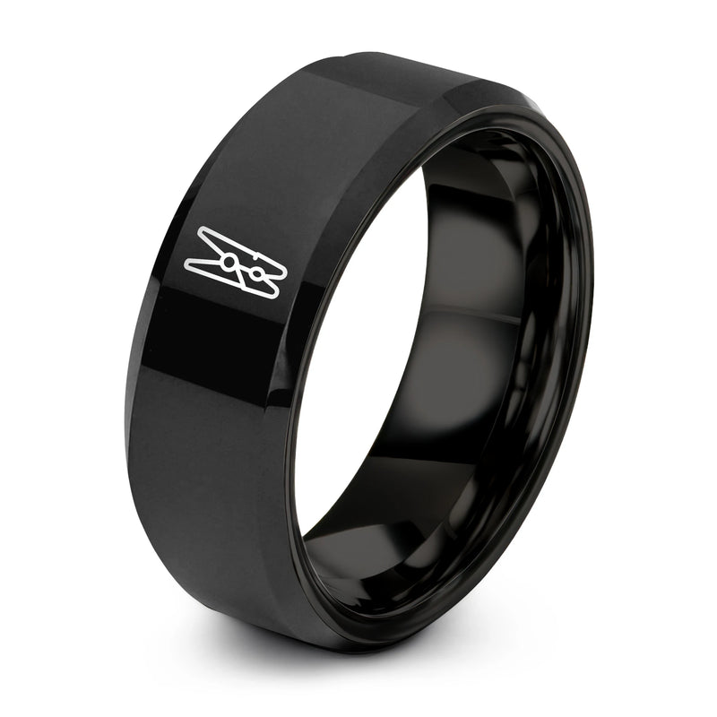 Fabric Clips – Tungsten Wedding Band, 8 mm, Black Comfort-Fit Unisex