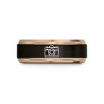 anniversary presents for him – black & rose gold tungsten film camera wedding band