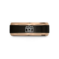 anniversary presents for him – black & rose gold tungsten film camera wedding band