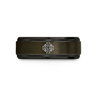 men's wedding band ring – gunmetal & black tungsten jerusalem cross wedding band