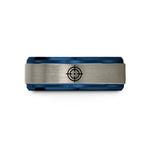 custom rings for couples – blue & silver tungsten reticle dot wedding band