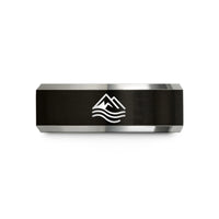 men's wedding band ring – black & silver tungsten river peaks wedding band
