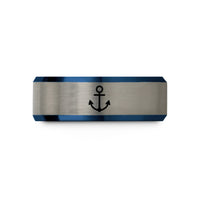 anniversary rings for couples – blue & gray tungsten anchor stamp wedding band