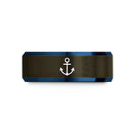 unique couple ring designs – gunmetal & blue tungsten anchor stamp wedding band