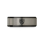 tungsten rings for couples – black & gray tungsten dragon shield wedding band