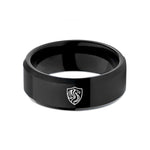 anniversary bands for her – black tungsten dragon shield wedding band