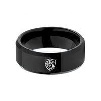 anniversary bands for her – black tungsten dragon shield wedding band