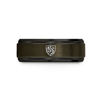 anniversary bands for her – gunmetal & black tungsten dragon shield wedding band