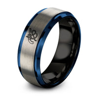 black & blue & grey tungsten flintlock pistol rope ring