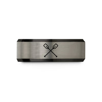 custom engraved rings men – black & blue & grey tungsten oars crossed pair wedding band