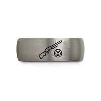 unique anniversary present ideas – black & blue & gray tungsten shotgun clay target wedding band